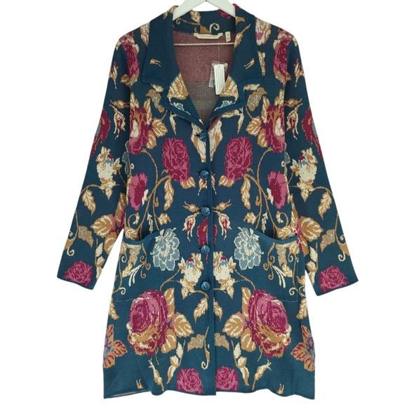 Soft Surroundings Longline Knit Cardigan In Floral Fairy Glen - Picture 3 of 10